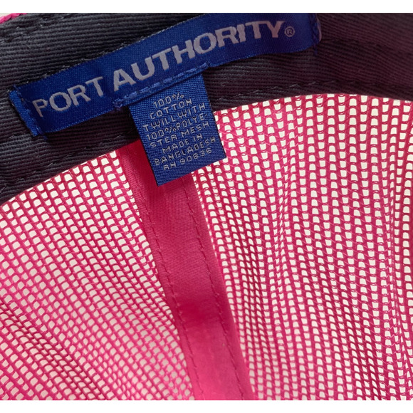 Port Authority 4R Embroidered Trucker Hat Cap Snapback Pink and Gray Mesh Back - Picture 6 of 6